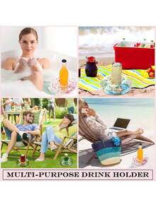 1/3pcs Transparent Sequin Inflatable Drink Cup Holder/Pool Floating Cup Mat/Round Floating Cup Mat/Floating Stand/Pool Party Supplies/Inflatable Pool Accessories - A - View 10