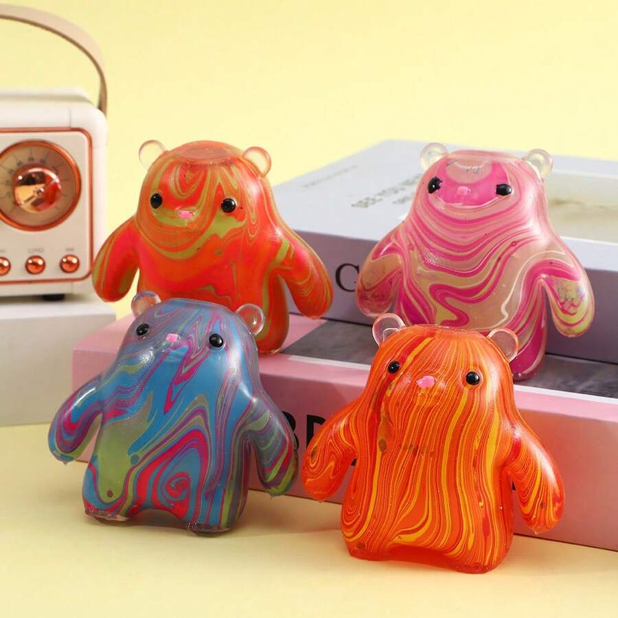 Schylling 1个迷你可爱小熊软萌挤压玩具，大理石纹路，慢回弹软橡胶材质，学生减压神器 - 彩色 - 查看 1