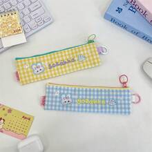 1个牛奶盐格子兔子铅笔盒，撞色拉链挂钩，少女文具收纳包，学生铅笔袋，可爱铅笔袋，简约铅笔袋，马卡龙色铅笔袋，学生必备，返校必备 - 熱款 - 查看 5