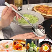 1/5pcs Hammered Stainless Steel Thickened Dessert Spoons, Soup Spoons, Salad Spoons, Rust-Resistant Suitable For Home Kitchens And Restaurants, Dishwasher , Perfect For Home, Kitchen, Restaurant, And Afternoon Tea - Multicolor - View 4