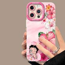 Fondo tropical floral rosa de Betty Boopfunda de teléfono Fundas compatibles con ,Apple,VIVO,OPPO,,, y Honor.Fabricadas en silicona TPU,ofrecen protección contra golpes y caídas. - Blanco - Ver 4