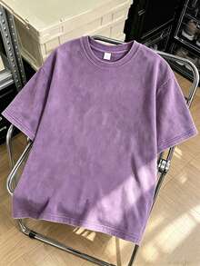 Men Solid T-Shirts | Camisetas Para Hombre Streetwear | Mens Gifts 100 Percent Cotton | Vintage Washed T-Shirt | One Piece | Perfect For Spring, Summer, Autumn, Spring-Autumn Wear | Perfect For Pairing With Jeans, Sweatpants Or Shorts - 紫色 - 查看 1