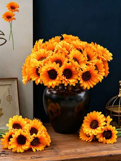 MEHELANY 12/5/1pc(S) Lifelike Artificial Sunflower Bouquet, Vivid Yellow Fake Sunflowers With Stems, Realistic Artificial Sunflower Stems For Home Vase Decor, Wedding Bridal Bouquet, Garden Party, Thanksgiving, DIY Floral Arrangement