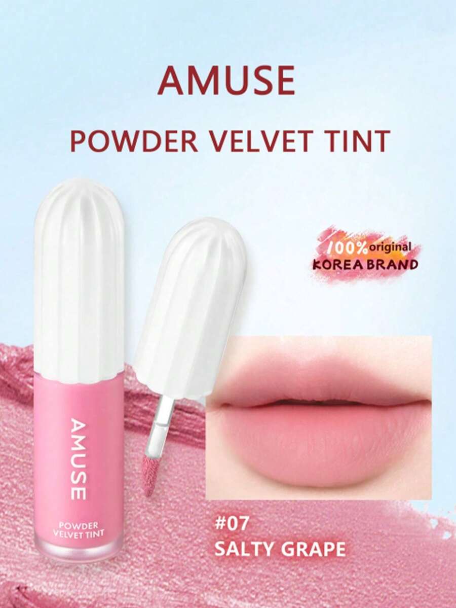 AMUSE Smooth Velvet 唇釉 07，霧面絲絨質地，遮蓋唇紋，抗暈染，2合1唇頰彩，持久顯色，便攜補妝設計。韓系美妝，3.3g / 0.11oz