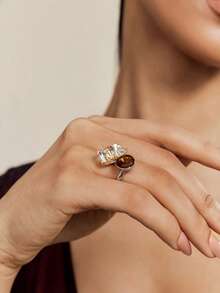 Altistry 1pc Shiny Geometric Crystal 3D Open Ring - Multicolor - View 7