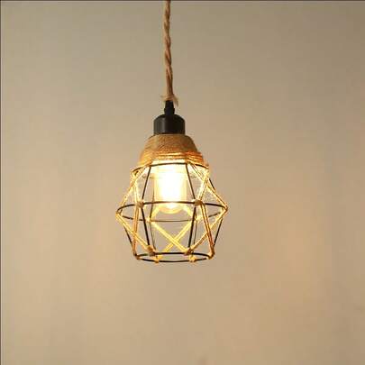 1pc Handmade Woven Hemp Rope With Metal Lampshade, Vintage Industrial Style, DIY Chandelier Accessory (Excluding Bulb, Lamp Holder, Hanging Wire), Bohemian Style, Suitable For Rooms, Homestays, Hotels, Restaurants, Cottages, Bedrooms, Living Rooms, Kitchens, Bars, Corridors, Cafes, Bars, Garden Decoration, Country-Style Lampshade