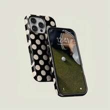 Funda de teléfono a lunares en negro y crema, diseño retro lindo, compatible con iPhone 17 Pro Max, 16e, 15 Pro, 14 Plus, 13, 12, 11 Pro Max - Blanco y Negro - Ver 3