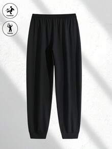 Men's Casual Drawstring Waist Pants With Side Pockets, Suitable For Outdoor Sports And Daily Wear, All Season - Black - View 2