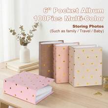 4x6 Photo Album - 100 Pockets Small Mini, Premium Cloth Cover With Gold Foil Heart Design, Portable Wallet Photo Album For Family Wedding Boys Girls - Multicolor - View 3
