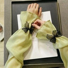 1 双蝴蝶结装饰冰袖，超大号防紫外线宽松喇叭袖 - 彩色 - 查看 3