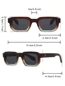 1副男士双色方形PC镜框眼镜，复古街头时尚配饰 - 彩色 - 查看 4