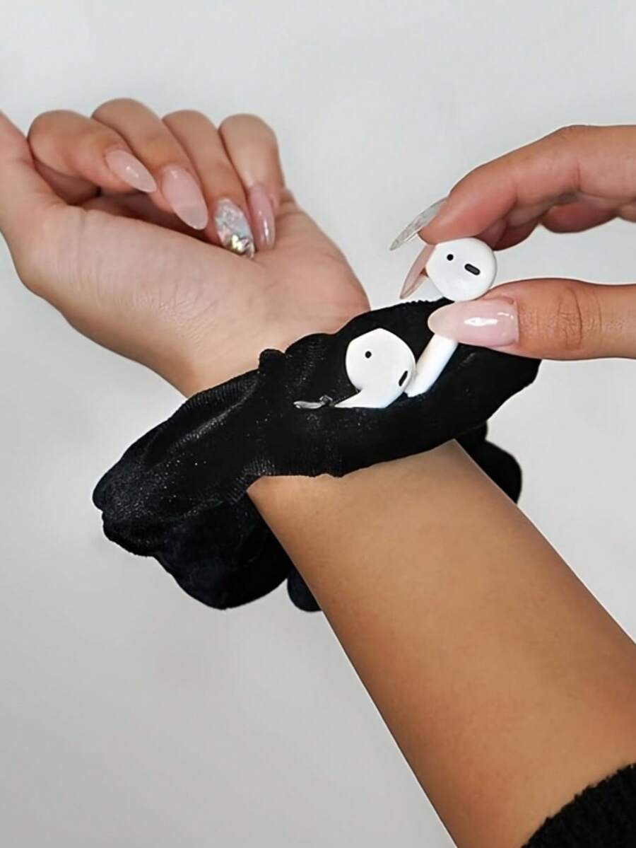 天鹅绒发圈，带拉链口袋，弹性发带，适合国庆节假期佩戴 - A - 查看 1
