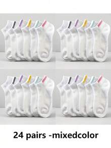 6 Pairs Women's Low Vamp Socks, Cute Japanese Style Boat Socks, Solid Color Odor-Resistant Ladies Socks, Spring/Summer - Multicolor - View 8