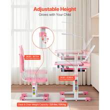 Kids Study Chair And Desk Set, Study Desk And Chair For Kids With Table Lamp, Adjustable Height & 0-40° Tilted Desktop Kids Desk And Chair, Children Study Table For Bedroom & Study Room, Pink - 20.5-30.3 Inch Pink - View 2