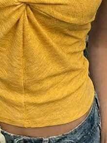 Women's Yellow Camisole, Front Twist Design, Regular Length, High Stretch Fabric Camisole - Yellow - View 5