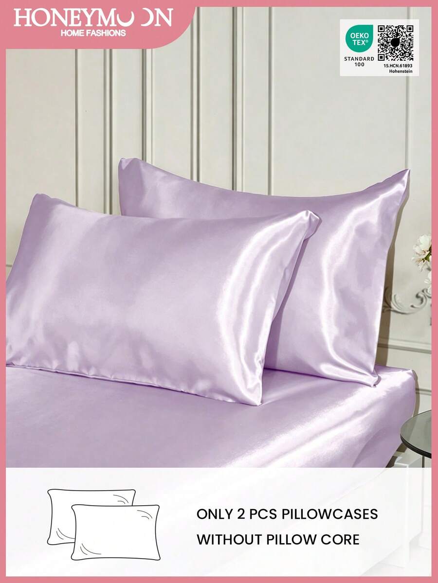 2 piezas Fundas de almohada de satén de lujo, suaves y transpirables, resistentes a las arrugas, suaves para el cabello y la piel, mejoran la calidad del sueño, funda de almohada no incluida, color morado claro, certificado Oeko-Tex - Taro morado - Ver 1