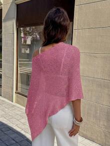 FOR BEAUTY Women's Summer New Knit Top, Casual Style, Rose Red Solid Color Loose Off-Shoulder Cover-Up, Bohemian Style, Suitable For Beach And Vacation - Hot Pink - View 8