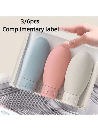 3/6pcs 60ml Leak Proof Travel Bottles, Approved Silicone Squeezable Shampoo Refillable Toiletry Cosmetic Container, Portable Nordic Traveling Size Liquid Containers Kit Leak Proof Refillable Packaging Liquid Container Empty Travel Container, Suitable For Travel Size Distribution Bottles