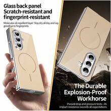 VIETAO Glass Back Panel Electroplated PC Magnetic Charging Phone Case Compatible With Samsung Galaxy Z Fold 4 5 6 7 Mobile Cover With Tempered Glass Screen Protector - Gold - View 2