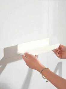 1pc White Wall-Mounted Floating Storage Shelf (With Strong Adhesive Strips) - Made Of Thickened Plastic Material, Modern Minimalist, Space-Saving, Easy To Install And Remove, No Trace Left. - White - View 8