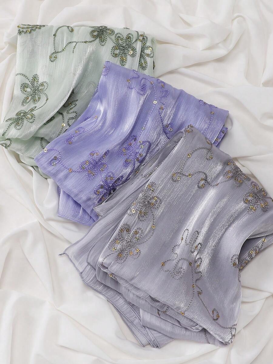 Khăn trùm đầu thêu hoa 3D trang nhã, màu trơn, chất liệu organza đính sequin, kiểu dáng thanh lịch, thích hợp cho áo Abaya, mùa xuân/hè, đi nghỉ mát, du lịch. - Nhiều màu - Xem 1