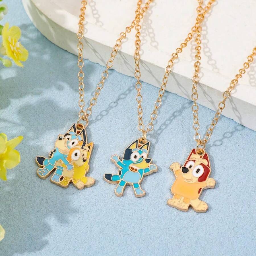 Bluey 1 chiếc vòng cổ hình Brui hoạt hình, phụ kiện anime, mặt dây chuyền hình giọt dầu Brui Bingo bằng hợp kim ớt.