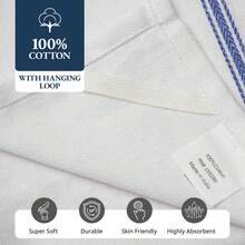 Kitchen Towel Set, 100% Cotton Hand Towels For Kitchen, Dish Towels For Drying Dishes, Lint Free, 14"X25", Good For Cleaning Windows, Ceramic Surface, Glass Stovetops - 藍色條紋 - 查看 8