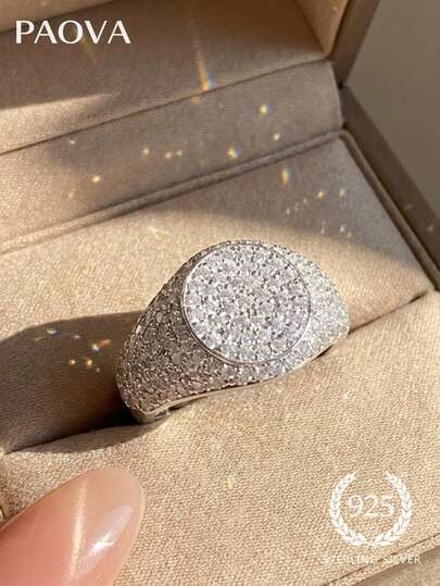 1pc 925 Sterling Silver Ring With Cubic Zirconia, Elegant Jewelry Gift, Fashionable Accessory For Daily Wear