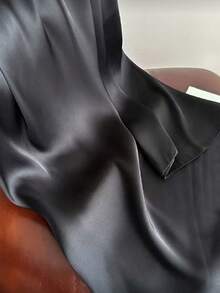 1pc New Solid Black Silk Satin Scarf - Black - View 2