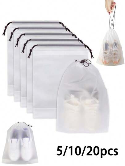 5/10/20 pièces Sacs à chaussures transparents et imperméables avec cordon de serrage, sacs à chaussures réutilisables et imperméables pour bagages, emballage, stockage, sac à dos, gym, vacances - essentiels pour les voyageurs masculins et féminins