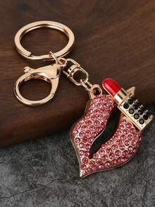 Rhinestone Lip Car Key Chain, Metal Cute Bag Charm Keyring Gift - Red - View 7