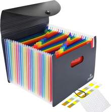 Heavy-Duty Expandable Standing File Organizer With 13/25 Pocket Expandable Plastic File Box Paper/Document/Receipt Manager Folder (A4/Letter Size) Document Bags Folder Holder Big Capacity Durable Document Storage Organizer, File Storage Box BLACK - 13+25 Bolsillo - Ver 4
