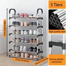 Glintmos 1 raft de pantofi cu mai multe niveluri, organizator de depozitare a pantofilor din metal durabil, raft de casă care economisește spațiu, raft de pantofi extensibil și reglabil pentru intrare, living, dormitor, intrare - Vizualizare 19
