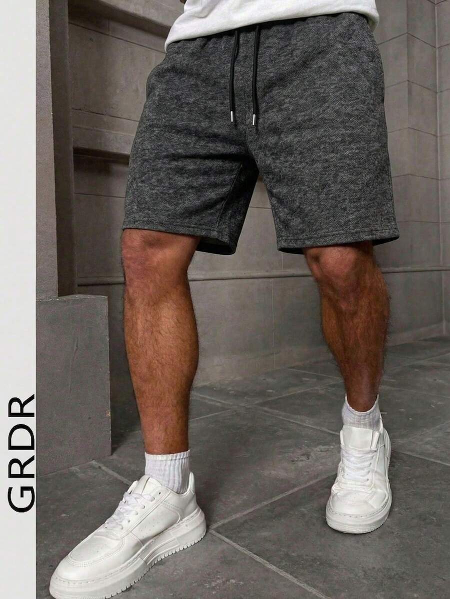 GRDR Men's Black Washed Textured Knit Drawstring Casual Shorts - Black - View 1