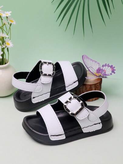 1 Pair Baby Buckle Sandals, Fashionable Versatile Comfortable Flat Slides, Unisex Children Beach Shoes