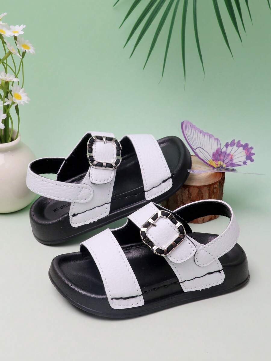 1 Pair Baby Buckle Sandals, Fashionable Versatile Comfortable Flat Slides, Unisex Children Beach Shoes - White - View 1