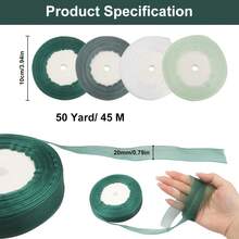 45m/Roll 20mm Wide White, Light Green, Forest Green, Olive Green Transparent Organza Satin Ribbon, Gift Ribbon, Gift Wrapping Decor Ribbon, Wedding Decoration - Multicolor - View 5