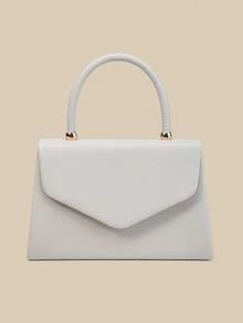 1pc Fashionable Light Grey Litchi Grain PU Handbag With Flap, Charming & Elegant Ladies' Business Bag, Suitable For Women's Daily Use, Clutch/Handbag/Shoulder Bag/Crossbody Bag, Applicable For Wedding/Party/Prom/Banquet - Light Grey - View 4