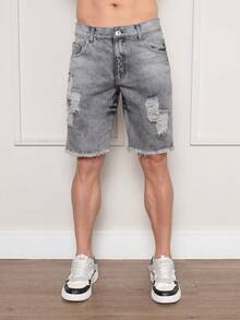 Men's Colorful Ripped Denim Shorts - Gris - Ver 2
