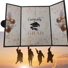 1pc Black Gold Graduation Guest Book Greeting Card, Graduation Season Graduation Party Graduation Ceremony Back To School Party Guest Book Greeting Card - Style 1 - View 2
