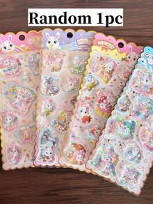 Funda de teléfono con decoración de pegatina de conejo lindo con brillo láser, efecto de arena movediza y dibujos animados 3D con inyección de agua - color - Ver 12
