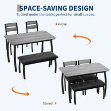Conjunto de comedor de 5 piezas ahorrador de espacio para 4 personas – Mesa de cocina moderna de madera con banco tapizado y 2 sillas acolchadas – Juego de comedor resistente para comedor pequeño, apartamento o rincón de cocina, color gris - Gris - Ver 5
