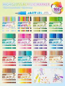168 Colors Acrylic Paint Marker Pen Set, 1.0mm Chisel Tip, High Color Fidelity, Gradient Color Design, Suitable For Writing, Painting, Graffiti, Can Be Used On Multiple Surfaces - Sets - View 2