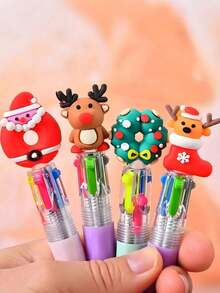 Christmas Multicolor Ballpoint Pens, Christmas Ballpoint Pens, Creative Cute Christmas Neutral Pens, Vibrant Assorted Colors With Santa, Reindeer & Snowman Toppers, Retractable 4-Color Ink, Durable ABS Body, Ideal For Holiday Journaling & Gift Giving, Holiday Party SchoolSupplies StudentsRewards Christmas Gifts Christmas Stationery Gift Water Pen Christmas(Random Pattern) - 1pcs顏色隨機 - 查看 4