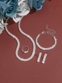 4 pièces Ensemble de colliers en cristal de luxe, accessoires de bijoux pour robe de mariée, mariage et fête pour femmes - Argent - Voir 2