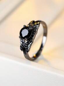 1pc Black Gold Plated Micro-Inlaid Zirconia Ring - Black - View 7