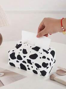 1/3pcs Corduroy Printed Tissue Box, Ins Style Home Living Room Tea Table Napkin Holder, Bedroom Bedside Dust-Proof Storage Box, Luxury Car Dining Table Creative Tissue Case, Black White Beige - Multicolor - View 3