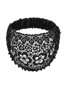 3 piezas de accesorios para el cabello con tocado de encaje elegante para mujeres, diademas anchas con flores vintage y perlas, piezas de moda para el cabello para bodas, fiestas y uso diario - Multicolor - Ver 5