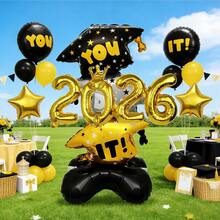 2026 Gold Foil Graduation Cap Balloon With Stand, Graduation Party Decoration - Multicolor - View 5