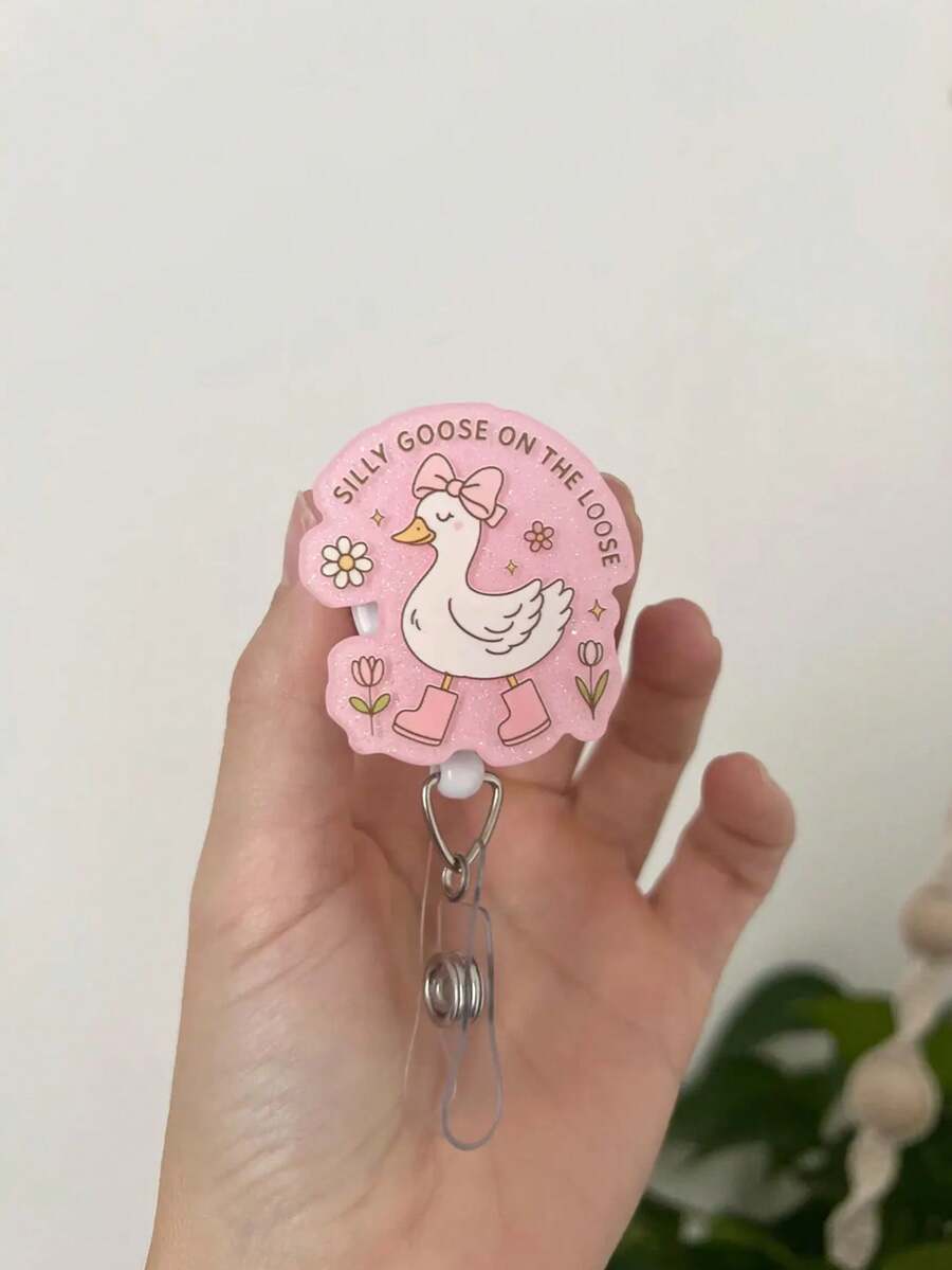 Silly Goose Acrylic Badge Reel Retractable Nurse Badge, Silly Goose On The Loose Badge Reel With Belt Clip For ID Name DIY Gift For Nurses, Teachers, Students, Office, Workers Birthday Gifts Decoration - 多色 - 查看 1